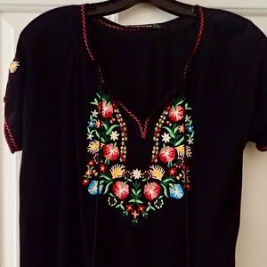 Haute Rogue M Embroidered Top with Tassel Ties